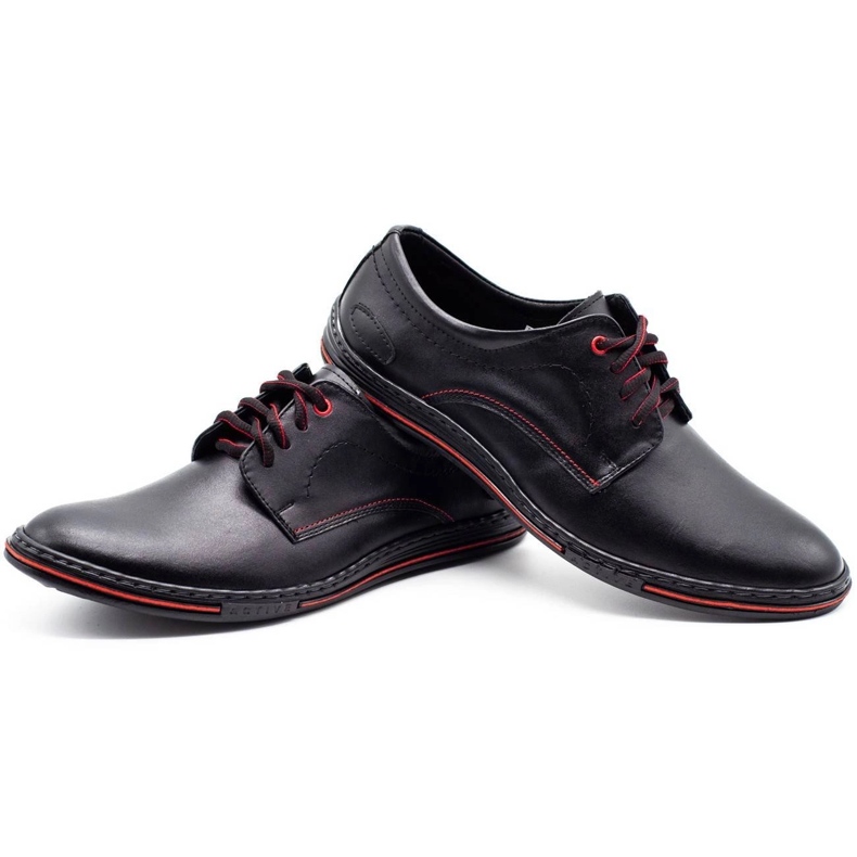 Olivier Sapatos masculinos de couro 295LU preto com vermelho 3