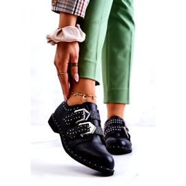 LU BOO Sapatos de couro ecológico feminino com fivelas e pretos pretos 1