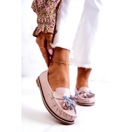 Evento Mocassins femininos de couro com franjas rosa Laressa 5