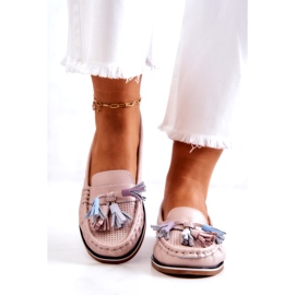 Evento Mocassins femininos de couro com franjas rosa Laressa 2