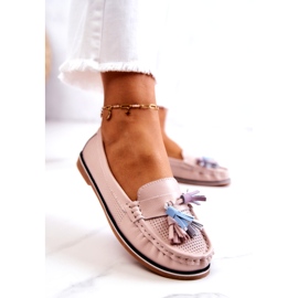 Evento Mocassins femininos de couro com franjas rosa Laressa 4