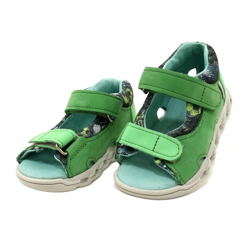 Sandálias de couro infantil para velcro mazurek 1363 verde 3