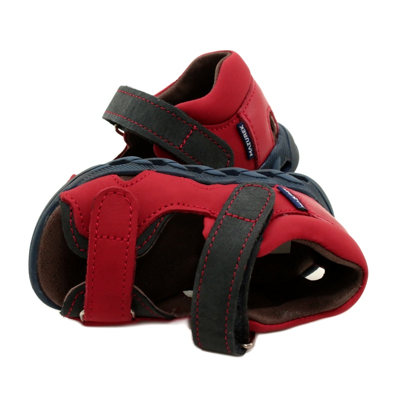 Sandálias de couro infantil para velcro mazurek 1363 vermelho 5