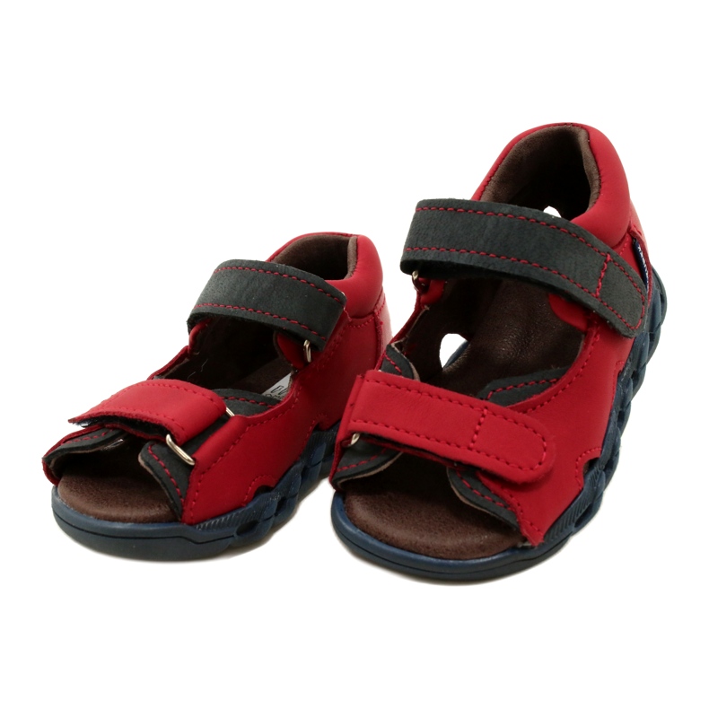 Sandálias de couro infantil para velcro mazurek 1363 vermelho 3