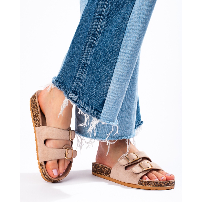 Goodin Chinelos confortáveis ​​com fivelas bege 2