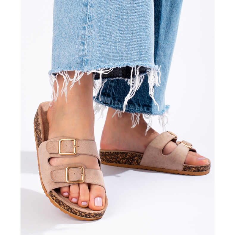 Goodin Chinelos confortáveis ​​com fivelas bege 1