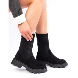 Botas femininas de camurça com cabedal Shelovet flexível preto 2