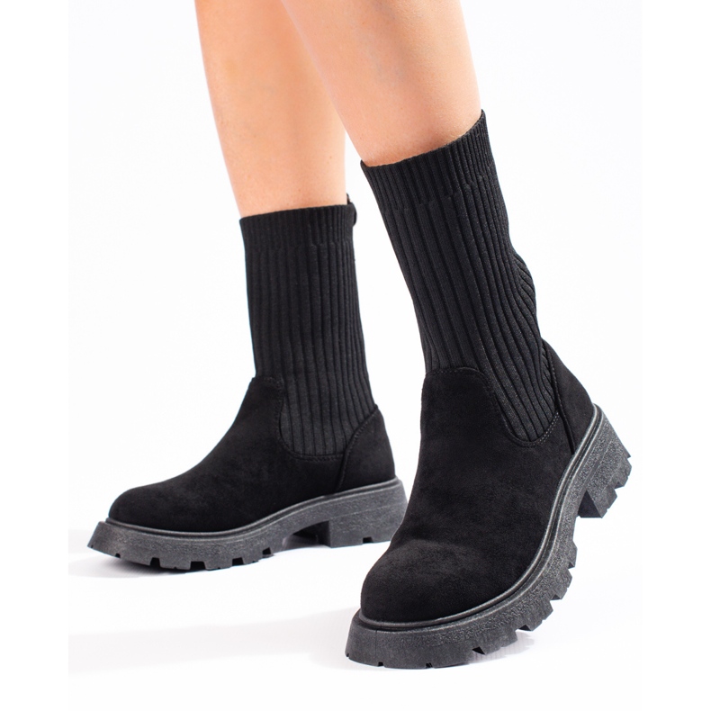Botas femininas de camurça com cabedal Shelovet flexível preto 1
