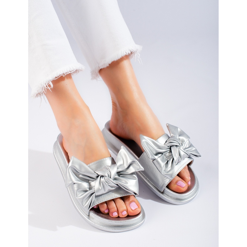 W. Potocki Chinelos de mulher com laço Potocki prata 1