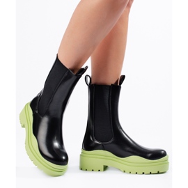 Botas de cano alto Chelsea para mulher em plataforma grossa Shelovet, preta e verde preto 1