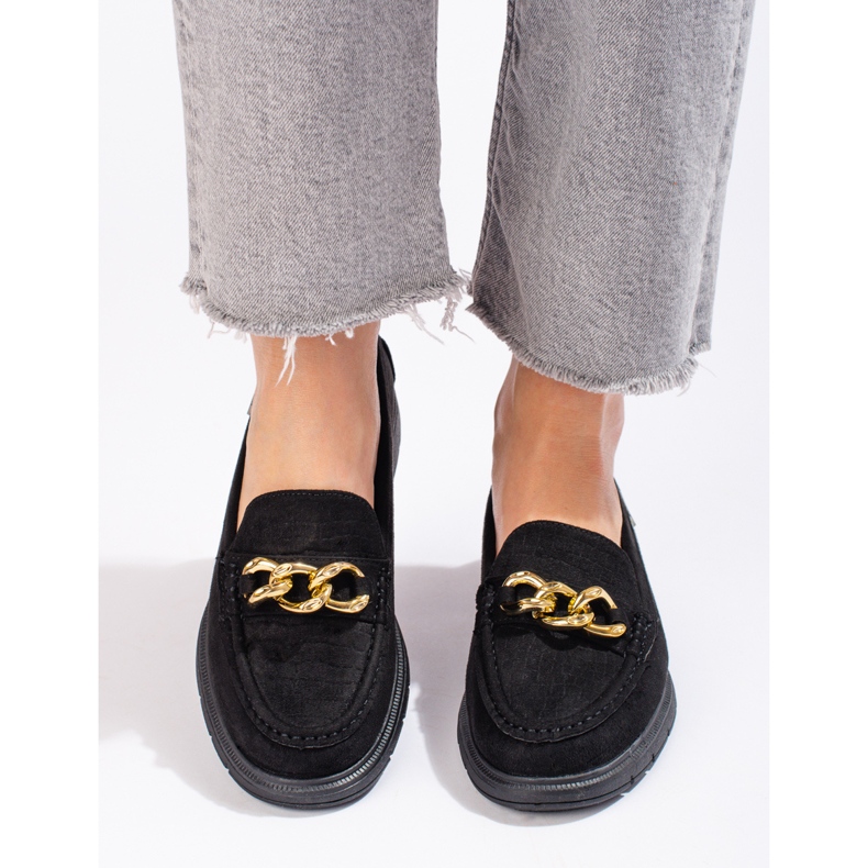 Mocassins de camurça femininos na plataforma Shelovet preto 1