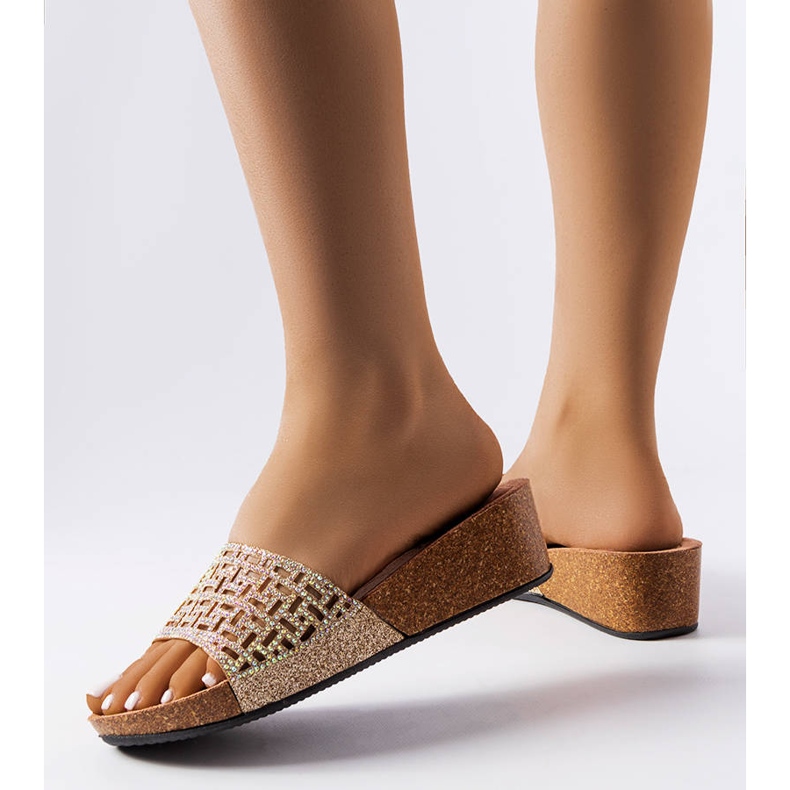 Elitha sandálias de cunha de ouro dourado 1