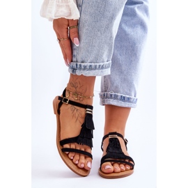 FRJ Sandálias femininas camurça lisa Boho Black Lucami preto 1