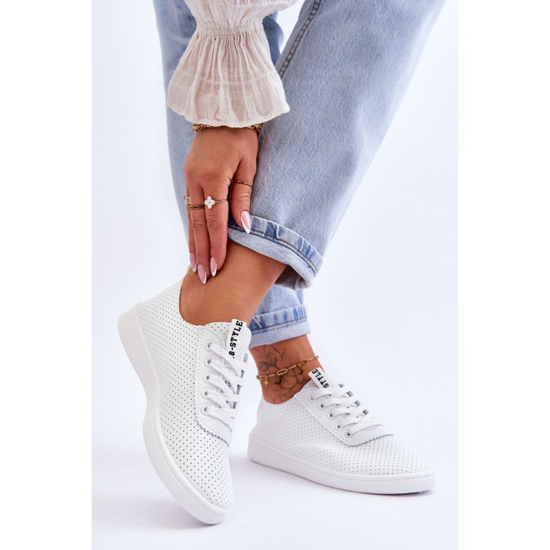 Women's Openwork Lace -Up White Sneakers branco 2