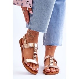 Sandálias femininas rasas com cinto decorativo baga dourada dourado 1