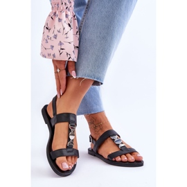 Sandálias femininas rasas com tira decorativa preta baga preto 2