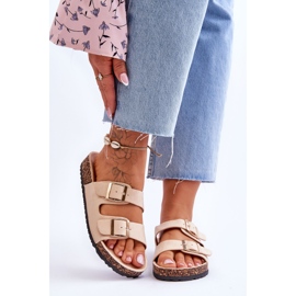 FB2 Sandália Feminina Sobre Cortiça Plataforma Com Listras Bege Doretta 1