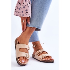 FB2 Sandália Feminina Sobre Cortiça Plataforma Com Listras Bege Doretta 2