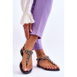 Sandália Feminina Chinelos Com Pedras Preto Lenisa 2