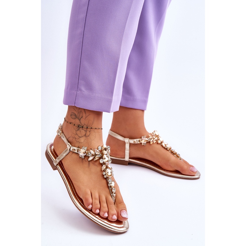 Sandálias Femininas Lenis com Pedras Douradas dourado 2