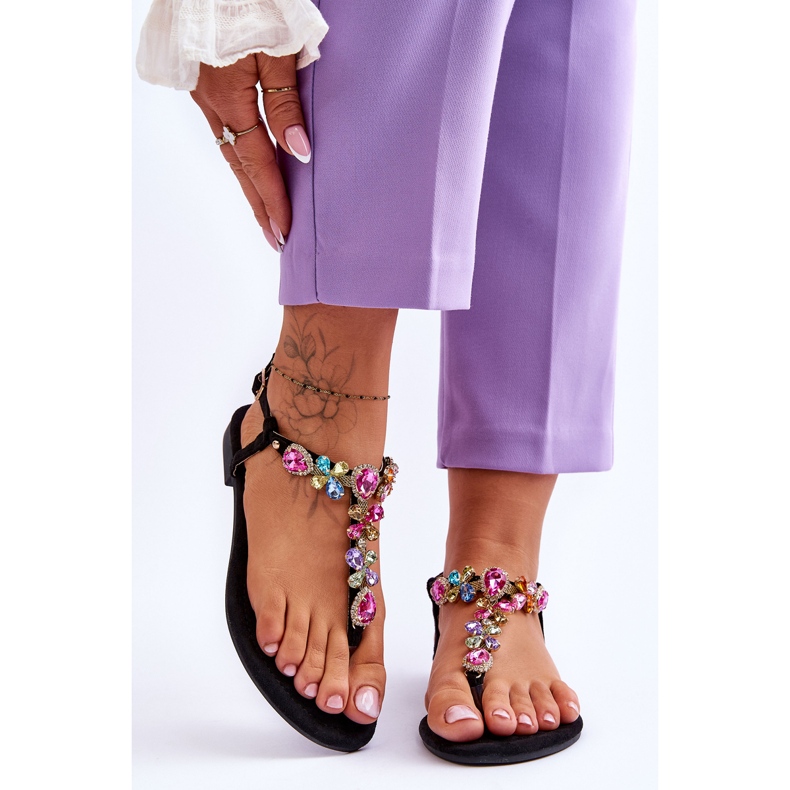 Chinelos De Camurça Com Pedrarias Preto Frency 1