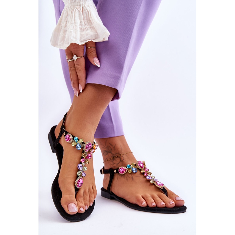 Chinelos De Camurça Com Pedrarias Preto Frency 2