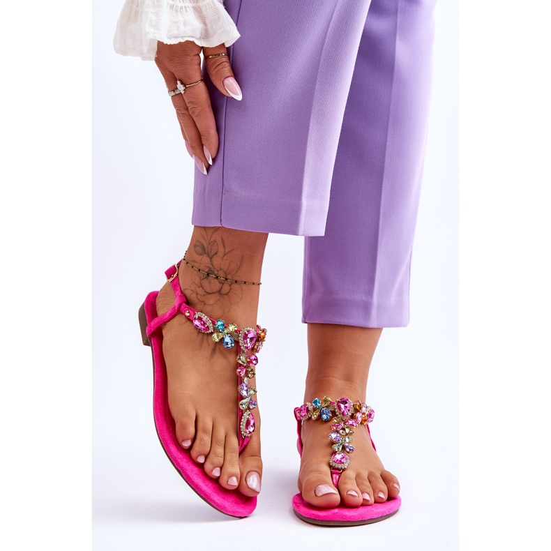 FB2 Chinelos de Camurça Rosa com Pedras Frency 1