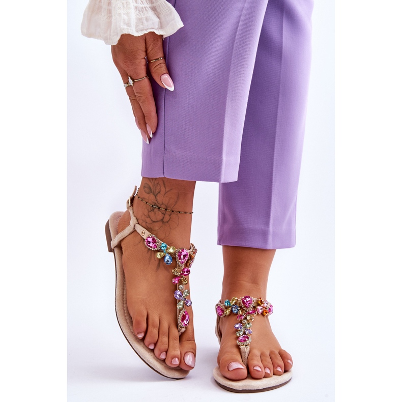 Chinelos De Camurça Com Pedras Bege Frency 1