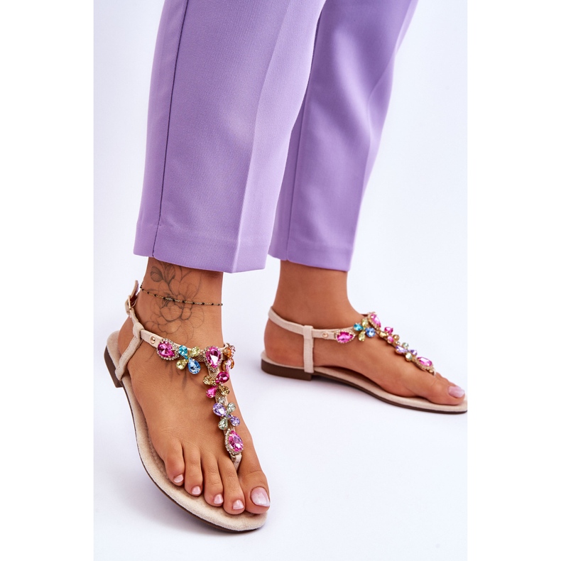 Chinelos De Camurça Com Pedras Bege Frency 2