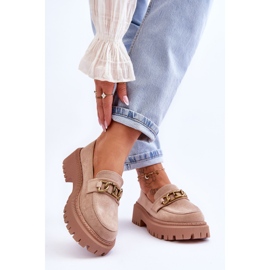 Mocassim feminino plataforma de camurça bege Larey 2