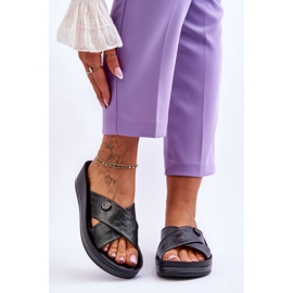 Vinceza Chinelos femininos plataforma com decoração preto Brooklyn 1