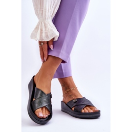 Vinceza Chinelos femininos plataforma com decoração preto Brooklyn 2