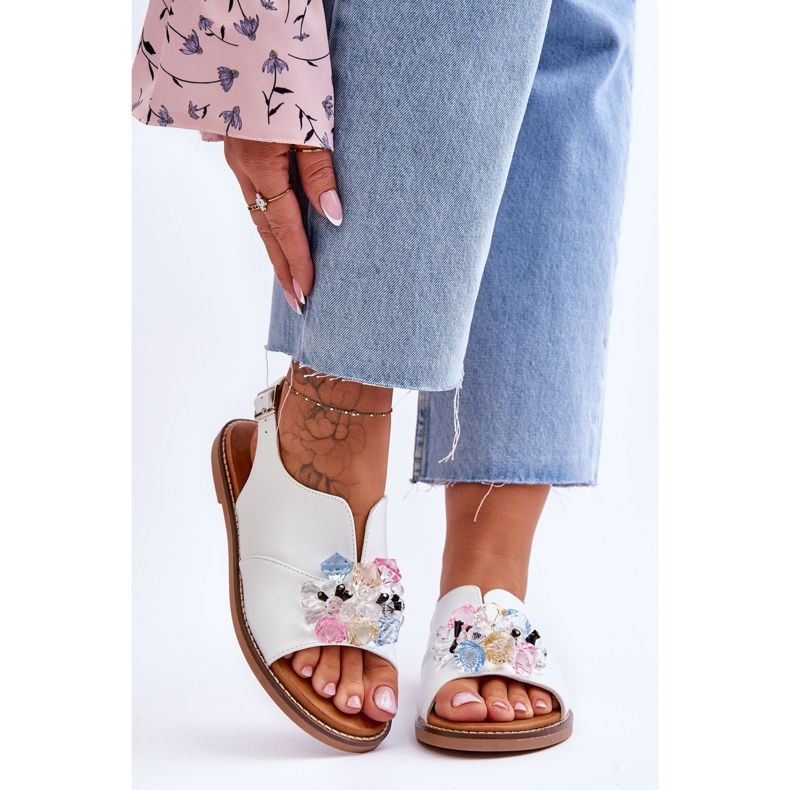 Vinceza Sandália Feminina Couro Com Pedras Branco Mersea preto 1