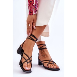 Sandália preta amarrada salto alto chinelos amor secreto preto 2