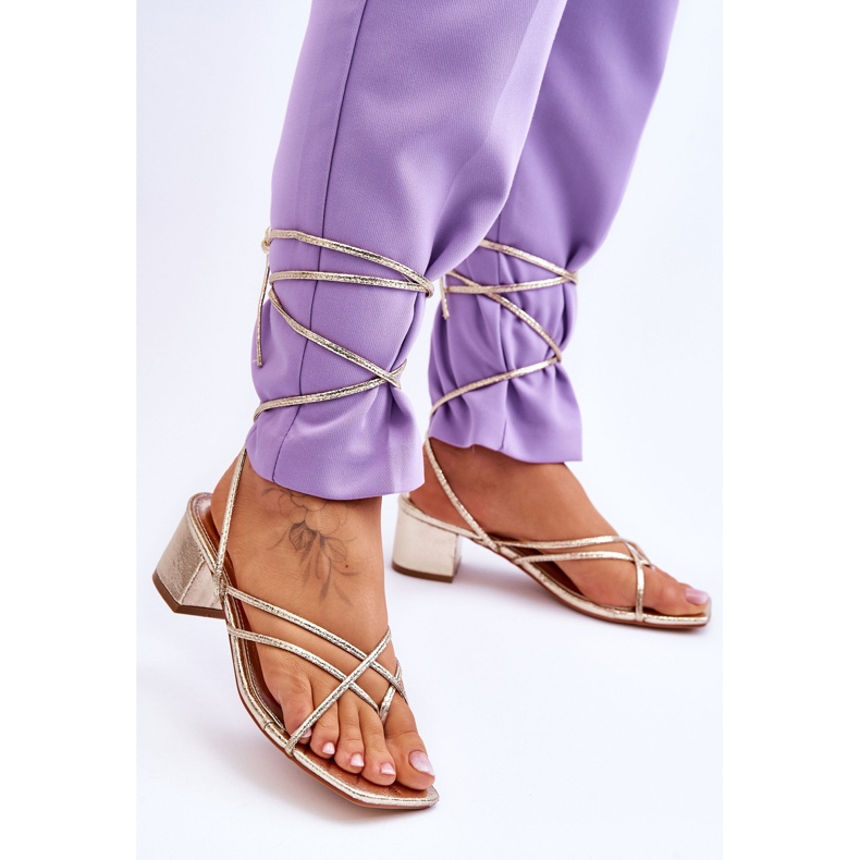 Sandália amarrada com salto alto dourado Secret Love 2