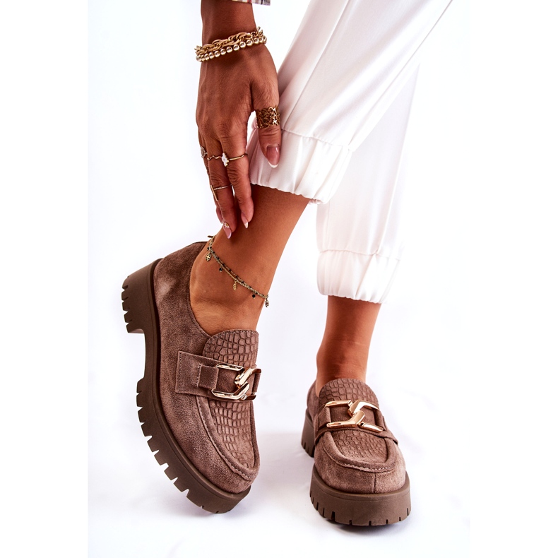 Lemar Sapatos marrons claros de camurça feminina com um ornamento marrom 3