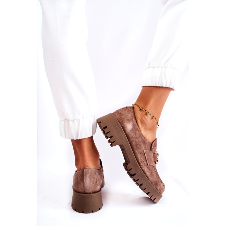 Lemar Sapatos marrons claros de camurça feminina com um ornamento marrom 4