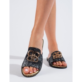 Chinelos rosa de mulher com decoração dourada da Shelovet preto 1