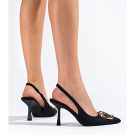 Sapato de salto aberto de camurça preta, Shelovet preto 1