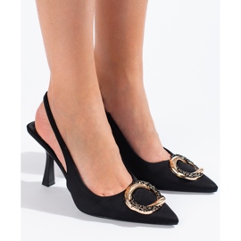 Sapato de salto aberto de camurça preta, Shelovet preto 2