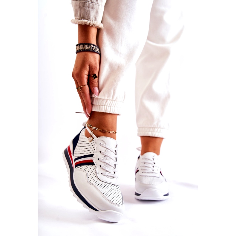 Evento Tênis esportivo feminino de couro branco e azul marinho Jane 1