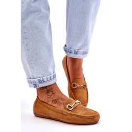 Mocassins clássicos de camurça com decoração de camelo castanho 1
