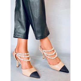 Sapatos de salto aberto com pérolas Harmony Beige bege 1 Sapatos de salto aberto com pérolas Harmony Beige bege 1