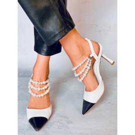 Sapatos de salto aberto com pérolas Harmony White branco 1