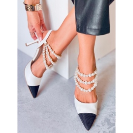 Sapatos de salto aberto com pérolas Harmony White branco 2