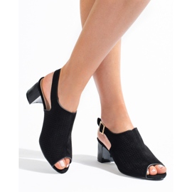 Sandálias de tacão de camurça pretas vazadas de mulher Shelovet preto 1