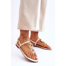 Chinelos de couro Bege Keep Going com salto baixo 2