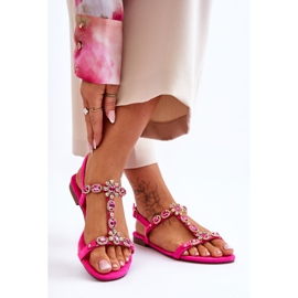 FI1 Sandália Feminina Camurça Com Pedras Fúcsia Calabrio rosa 2