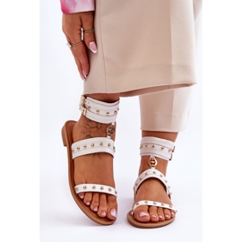 FI1 Sandálias femininas exclusivas com tachas Selina brancas branco 1