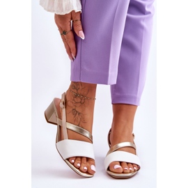 Sandália de Salto Alto de Couro Sergio Leone SK826 Branco e Dourado 1